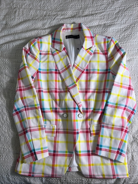 New York & Company Jackets & Blazers - New York & company Colorful Plaid Double-Breasted Women's Blazer size M